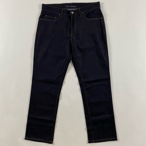 NWOT Mott & Bow Jeans Straight Mens 32x32 Fit 33x30 Rivington Raw Dark Wash Blue - Picture 1 of 14